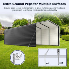 ALEKO 12 x 30 x 9.6' Metal Carport with Corrugated Roof and Sidewall Panels - Black