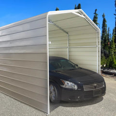 ALEKO 12W x 30L x 10H ft. Metal Carport with Corrugated Roof Panels and Sidewall Panels – Gray