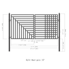 ALEKO Steel Dual Swing Driveway Gate with Pedestrian Gate – Kyiv Style - 12 ft.