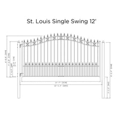 ALEKO Steel Single Swing Driveway Gate - ST.LOUIS Style - 12 x 6 Feet