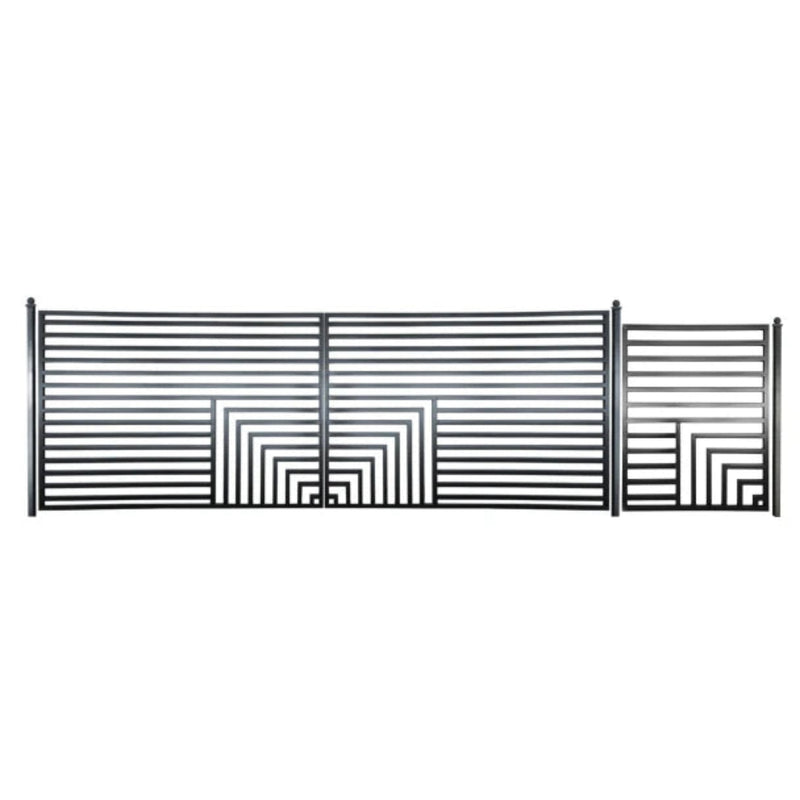 ALEKO Steel Dual Swing Driveway Gate with Pedestrian Gate – Florence Style - 18 ft.
