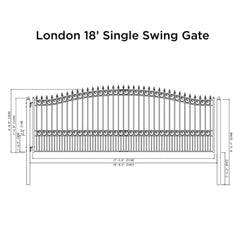 ALEKO Steel Single Swing Driveway Gate - LONDON Style - 18 x 6 Feet