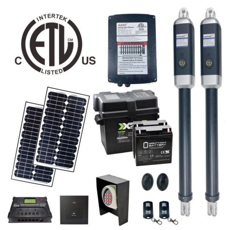 ALEKO Dual Swing Gate Operator - GG1300U/AS1300U AC/DC - ETL Listed - Solar Kit 60W