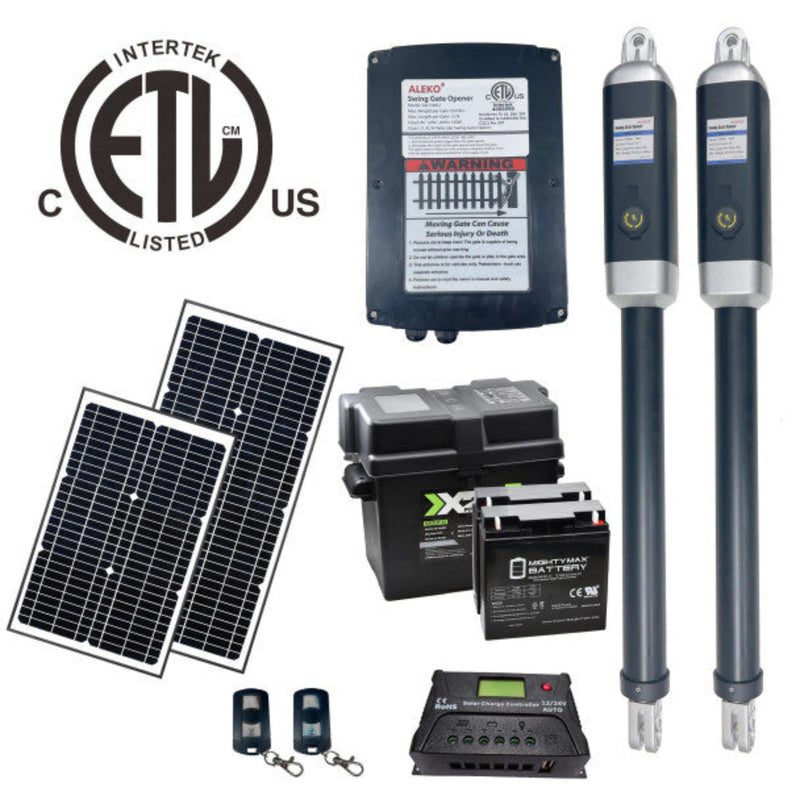 ALEKO Dual Swing Gate Operator - GG1300U/AS1300U AC/DC - ETL Listed - Solar Kit 60W