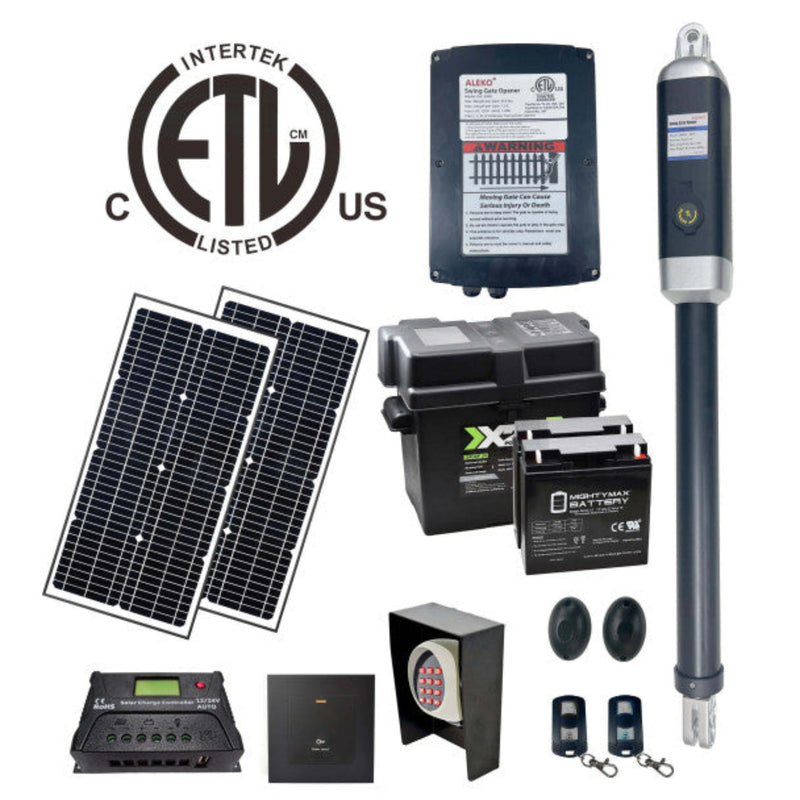 ALEKO Single Swing Gate Operator - ETL Listed - GG650U/AS650U - Solar Kit 60W