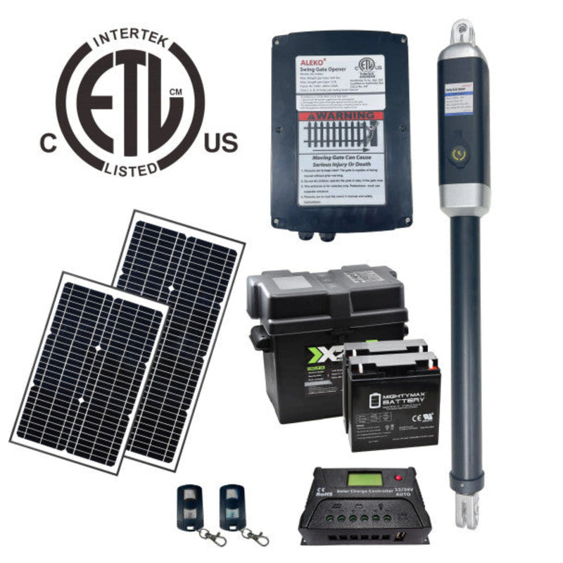 ALEKO Single Swing Gate Operator - ETL Listed - GG650U/AS650U - Solar Kit 60W