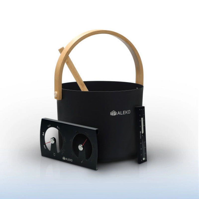 ALEKO Sauna Accessory Kit: Bucket with Ladle, Sand Timer & Thermometer/Hygrometer