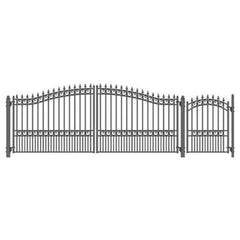 ALEKO Steel Dual Swing Driveway Gate - LONDON Style - 16 ft with Pedestrian Gate - 5 ft