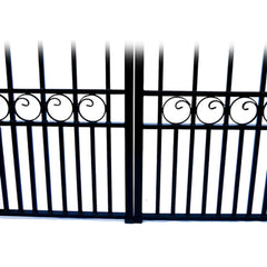 ALEKO Steel Dual Swing Driveway Gate - LONDON Style - 16 ft with Pedestrian Gate - 5 ft