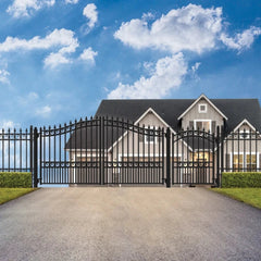 ALEKO Steel Dual Swing Driveway Gate - LONDON Style - 16 ft with Pedestrian Gate - 5 ft