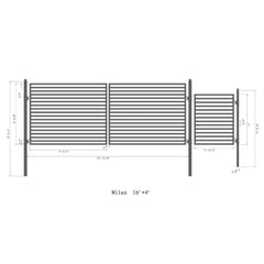 ALEKO Steel Dual Swing Driveway Gate - MILAN Style - 16 ft with Pedestrian Gate - 5 ft