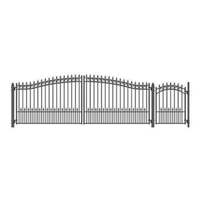 ALEKO Steel Dual Swing Driveway Gate - PRAGUE Style - 18 ft with Pedestrian Gate - 5 ft