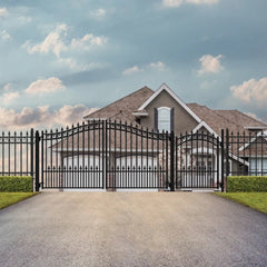 ALEKO Steel Dual Swing Driveway Gate - PRAGUE Style - 18 ft with Pedestrian Gate - 5 ft