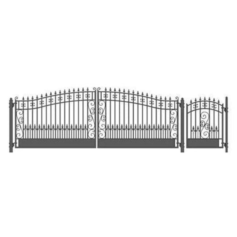 ALEKO Steel Dual Swing Driveway Gate - VENICE Style - 18 ft with Pedestrian Gate - 5 ft