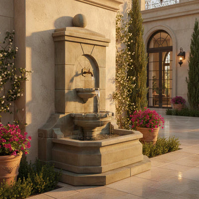 Acquitaine Concrete Outdoor Wall Fountain-1618