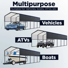 12'x25' Metal Carport with Corrugated Roof