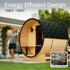 ALEKO Celasia White Finland Pine Barrel Sauna with Front Porch Canopy - 2-4 Person
