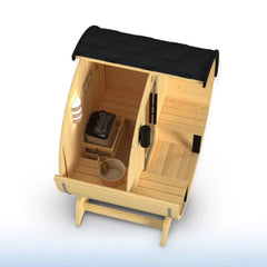 ALEKO Celasia White Finland Pine Barrel Sauna with Front Porch Canopy - 2-4 Person