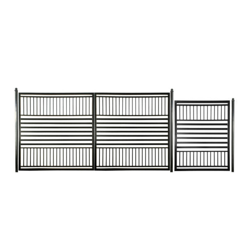 ALEKO Steel Dual Swing Driveway Gate with Pedestrian Gate – Barcelona Style - 12 ft.