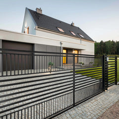 ALEKO Steel Dual Swing Driveway Gate with Pedestrian Gate – Barcelona Style - 12 ft.
