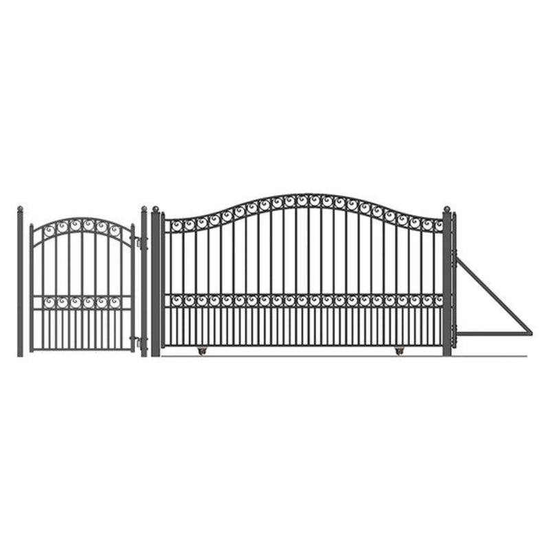 ALEKO Steel Sliding Driveway Gate - 12 ft with Pedestrian Gate - 5 ft - PARIS Style