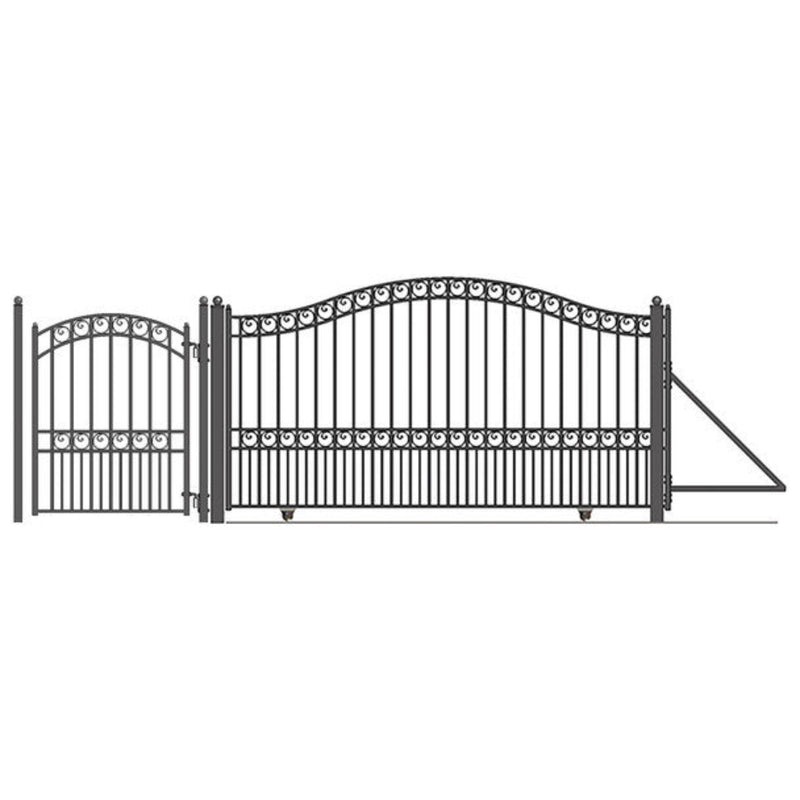ALEKO Steel Sliding Driveway Gate - 16 ft with Pedestrian Gate - 5 ft - PARIS Style