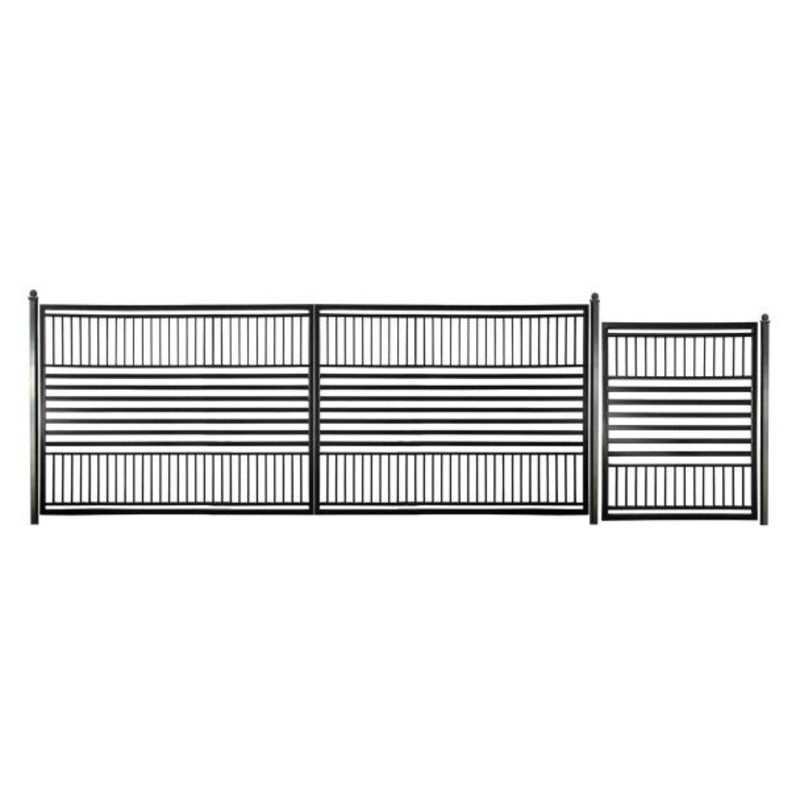 ALEKO Steel Dual Swing Driveway Gate with Pedestrian Gate – Barcelona Style - 18 ft.