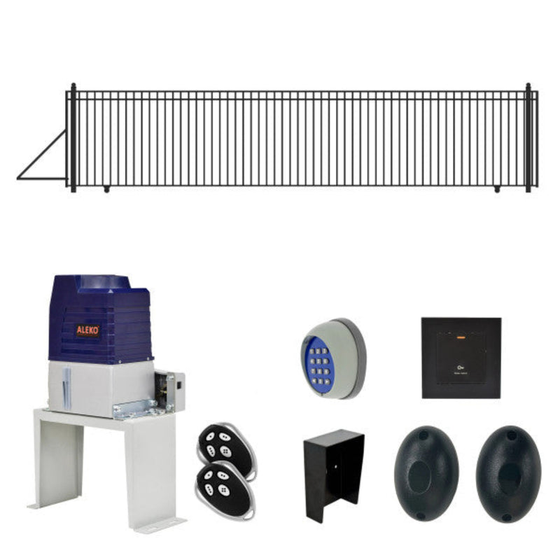 ALEKO Automated Steel Sliding Driveway Gate and Gate Opener Complete Kit – MADRID Style – 30 x 6 Feet