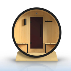 ALEKO Celasia White Finland Pine Barrel Sauna with Front Porch Canopy - 2-4 Person