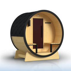 ALEKO Celasia White Finland Pine Barrel Sauna with Front Porch Canopy - 2-4 Person