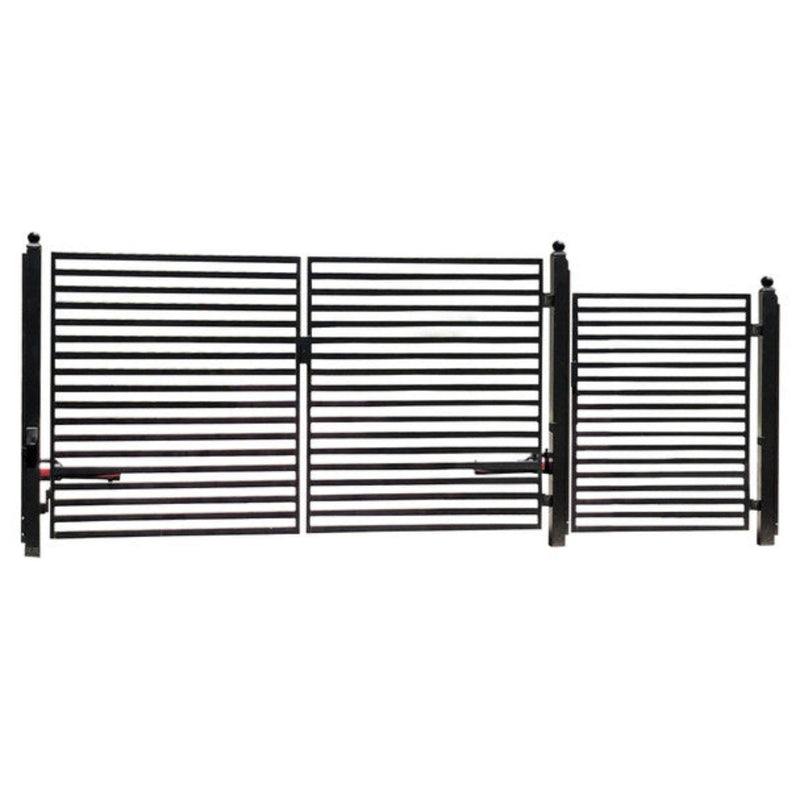 ALEKO Steel Dual Swing Driveway Gate - MILAN Style - 12 ft with Pedestrian Gate - 5 ft