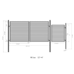 ALEKO Steel Dual Swing Driveway Gate - MILAN Style - 12 ft with Pedestrian Gate - 5 ft