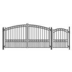 ALEKO Steel Dual Swing Driveway Gate - PARIS Style - 12 ft with Pedestrian Gate - 5 ft