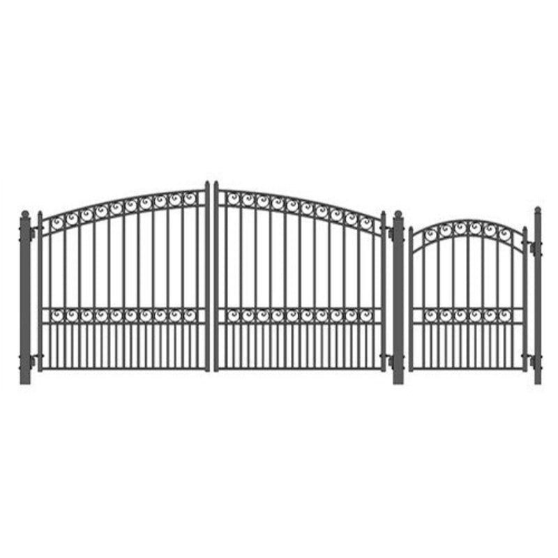ALEKO Steel Dual Swing Driveway Gate - PARIS Style - 12 ft with Pedestrian Gate - 5 ft