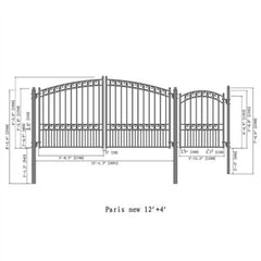 ALEKO Steel Dual Swing Driveway Gate - PARIS Style - 12 ft with Pedestrian Gate - 5 ft