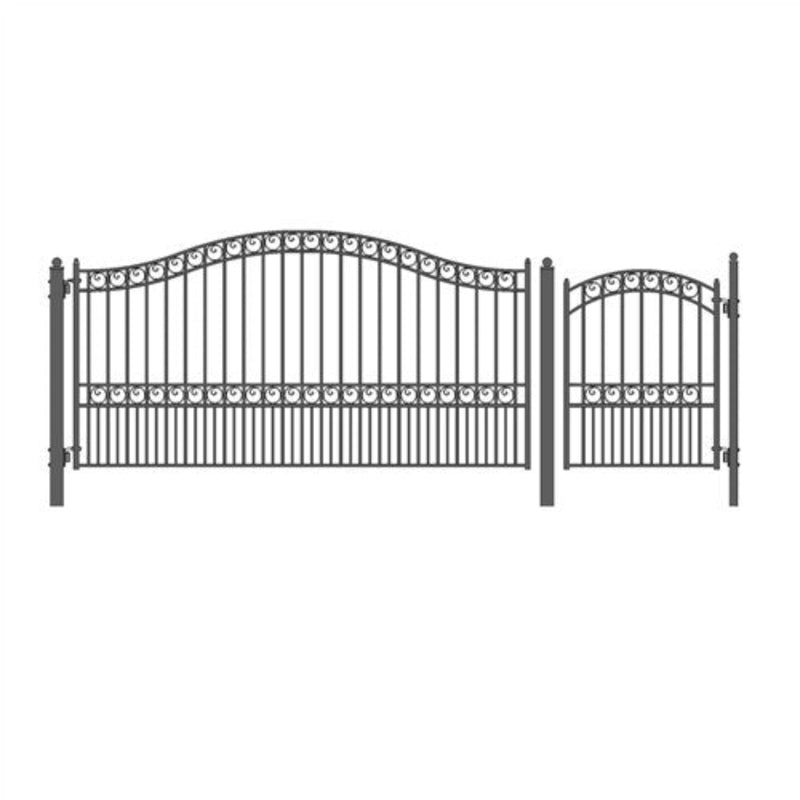 ALEKO Steel Single Swing Driveway Gate - PARIS Style - 12 ft with Pedestrian Gate - 5 ft
