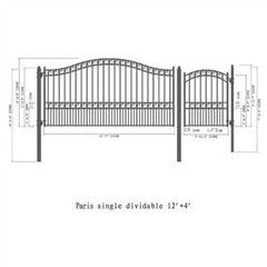ALEKO Steel Single Swing Driveway Gate - PARIS Style - 12 ft with Pedestrian Gate - 5 ft