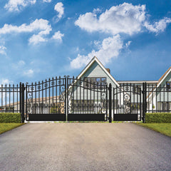 ALEKO Steel Dual Swing Driveway Gate - VENICE Style - 12 ft with Pedestrian Gate - 5 ft