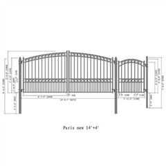 ALEKO Steel Dual Swing Driveway Gate - PARIS Style - 14 ft with Pedestrian Gate - 5 ft
