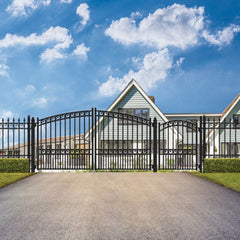 ALEKO Steel Dual Swing Driveway Gate - PARIS Style - 14 ft with Pedestrian Gate - 5 ft