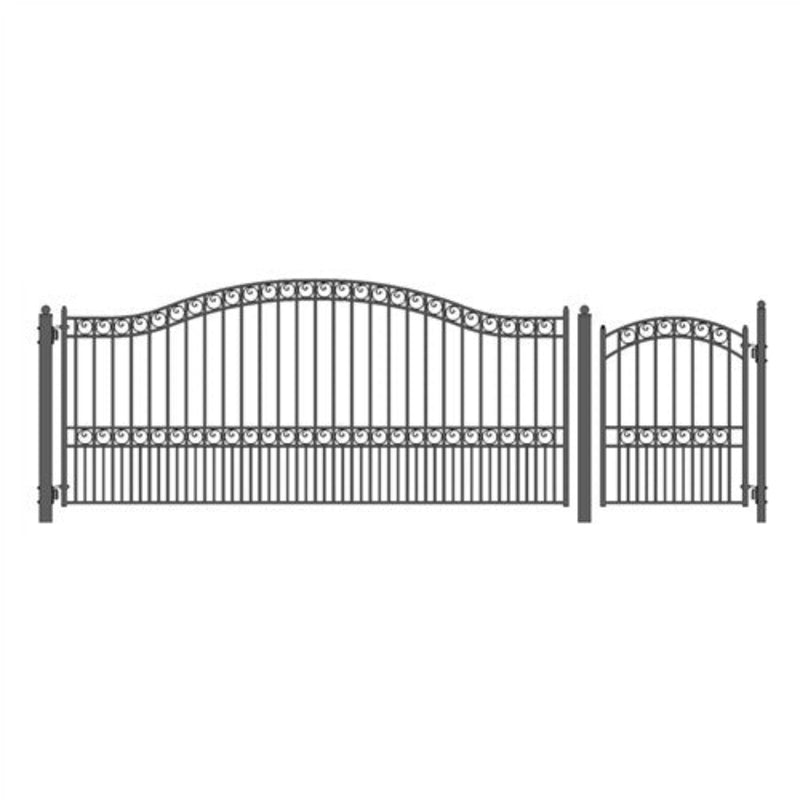 ALEKO Steel Single Swing Driveway Gate - PARIS Style - 14 ft with Pedestrian Gate - 5 ft