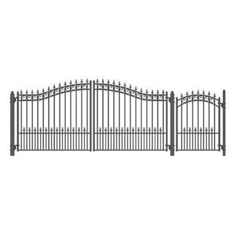 ALEKO Steel Dual Swing Driveway Gate - PRAGUE Style - 14 ft with Pedestrian Gate - 5 ft