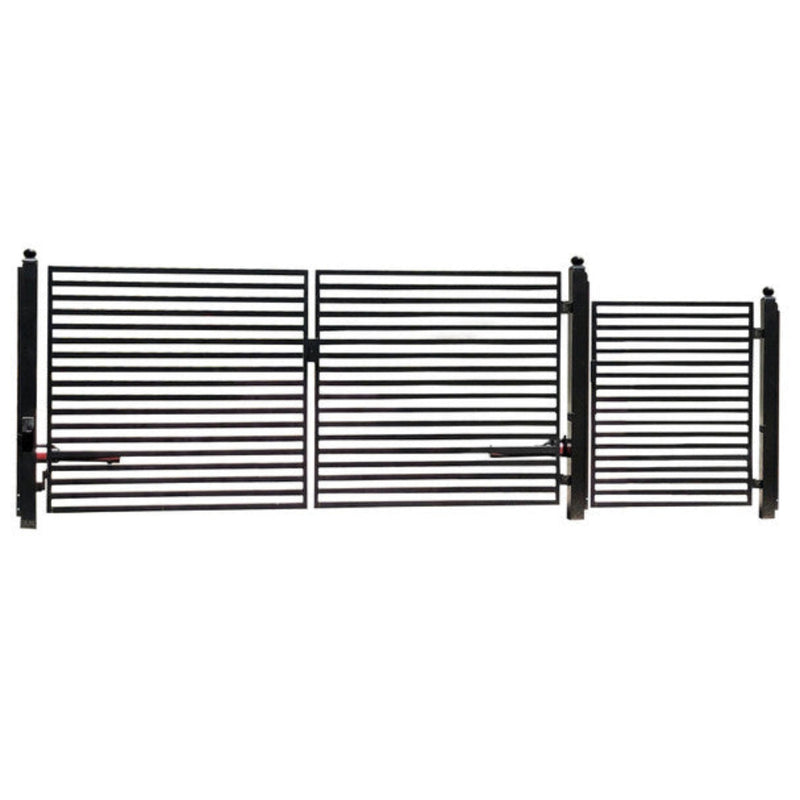 ALEKO Steel Dual Swing Driveway Gate - MILAN Style - 14 ft with Pedestrian Gate - 5 ft
