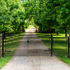 ALEKO Steel Dual Swing Driveway Gate - MILAN Style - 14 ft with Pedestrian Gate - 5 ft