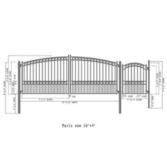 ALEKO Steel Dual Swing Driveway Gate - PARIS Style - 16 ft with Pedestrian Gate - 5 ft