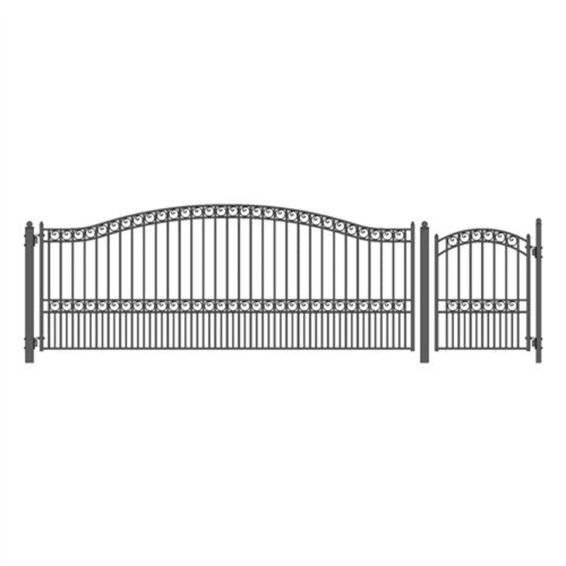ALEKO Steel Single Swing Driveway Gate - PARIS Style - 16 ft with Pedestrian Gate - 5 ft