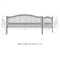 ALEKO Steel Single Swing Driveway Gate - PARIS Style - 16 ft with Pedestrian Gate - 5 ft
