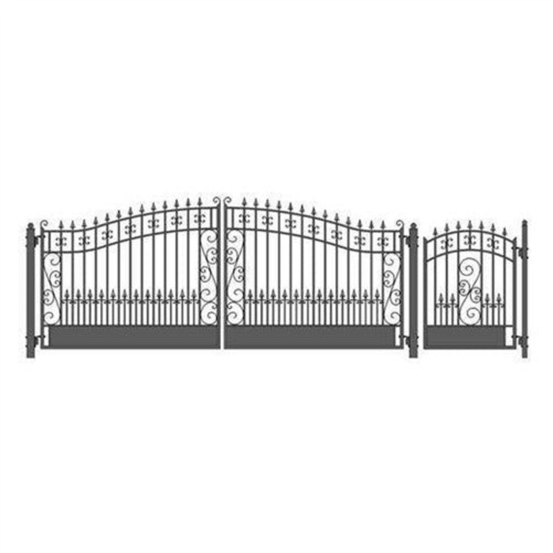 ALEKO Steel Dual Swing Driveway Gate - VENICE Style - 16 ft with Pedestrian Gate - 5 ft