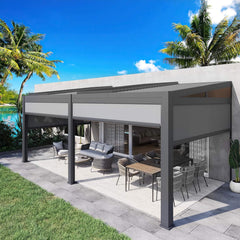 Alora Luxury Wall-Mounted Aluminum Louvered Pergola With Pull-Down Screens (SAK91537)