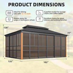 Alora Solstice Premium All-Season Outdoor Wood Grain Sunroom With Sliding Doors And Double Top Roof (SAK58317)